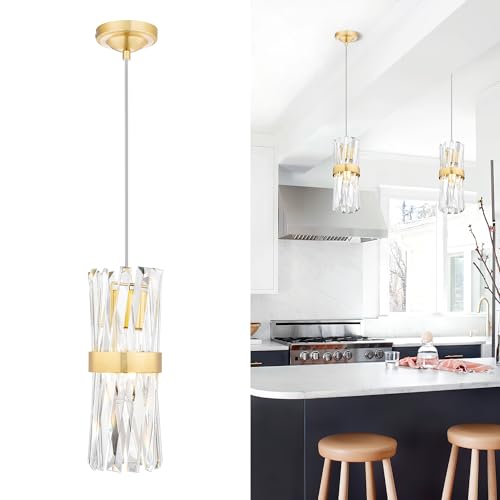 Ken & Ricky Brush Gold Pendant Lights Kitchen Island, 1-Pack, K9 Crystal