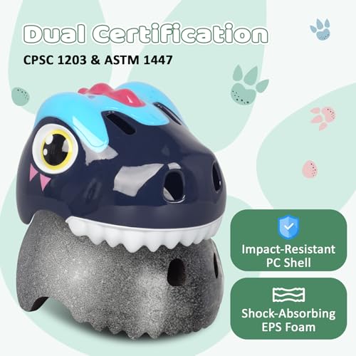 HUGGAH Dinosaur Toddlers Bike Helmet for Kids Ages 1-3, Navy, X-Small