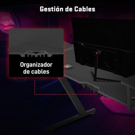 Tempest Sanctuary Mesa Gaming 160x75cm, Superficie Fibra de Carbono, RGB, Cargador Qi, USB Hub, Negra