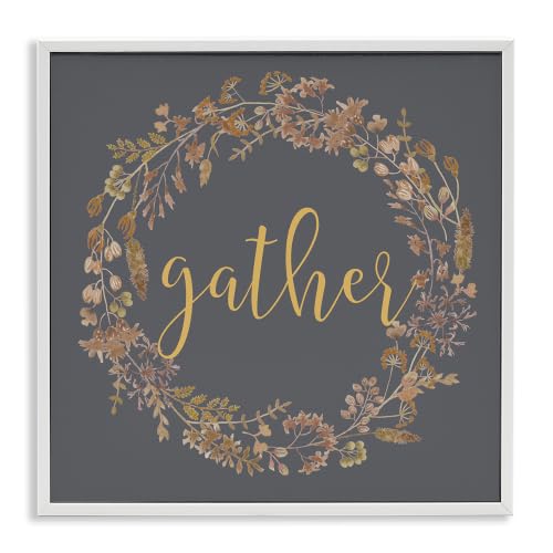 'Gather Calligraphy Rustic Autumn Botanical'| Framed Giclee Art