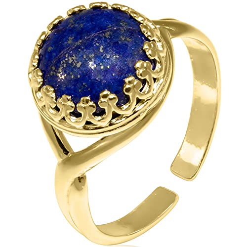 14k Gold Plated Over 925 Sterling Silver Lapis Lazuli Ring - Vintage Style December Birthstone Blue Gemstone Sizable Ring - Classic Handmade Jewelry Gift For Her - Adjustable Dainty Promise Ring