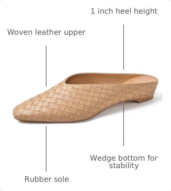 Image of Woven Mules for Women Slip on Comfortabke Metallic Slides Ladies Trendy Square Toe Hidden Wedge Mules