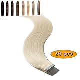  Extensiones de Pelo Natural Adhesivas 14\"/35CM [ 2.5g * 20 Unidades ] [ #60 Rubio Platino ] Tape in Human Hair 100% Remy Hair