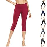 WateLves Leggings de Yoga para Mujer, Pantalones de Deporte, Mallas para Correr, Cintura Alta, con Bolsillos, elásticos, para Yoga, Deporte, Fitness, Todo el año, Mujer（Vino Tinto.FM-qf,l
