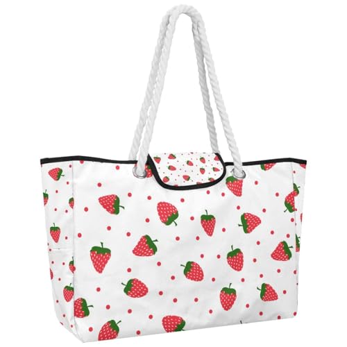 VAPOKF Bolso de mano grande para mujer, bolso de hombro con asa superior para viajes, trabajo, escuela, compras, fresa y lunares, multicolor, 14.5x20.8x5.5in/37x53x14cm