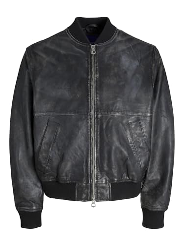 Jack & Jones Heren Jorleather Bomber JKT Styd Aw24, zwart, m, zwart, M