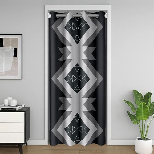 richhome Cortina de puerta azteca negra y gris para puerta, privacidad, decoración occidental, cubierta de armario para dormitorio, sala de estar, estilo bohemio, cortina divisora de habitaciones, 86