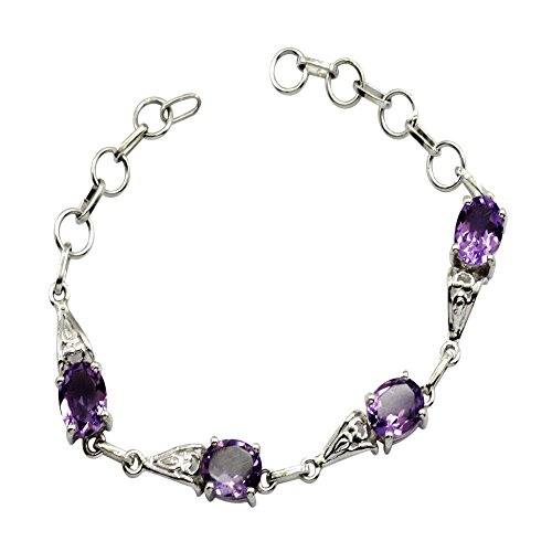 Bracelet Améthyste Anti-Allergie Argent 925 Femme Chaîne Maillons Ajustable