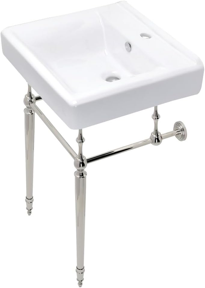 Kingston Brass KVPB2018W17 Edwardian 20-Inch Console Sink with Brass Legs, White/Brushed Brass