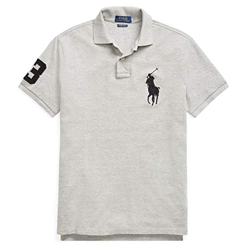 Polo Ralph Lauren Mens Big Pony Custom Slim Fit Mesh Polo Shirt (X-Large, Grey Heather)