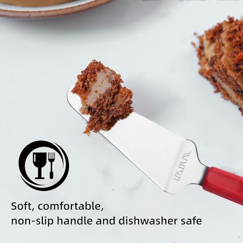 LEGERM Professional Stainless Steel Pie Spatula Server - 2-Pack Red Cake Cutter & Pizza, Dessert Serving Knife Set - Dishwasher Safe Kitchen Tool