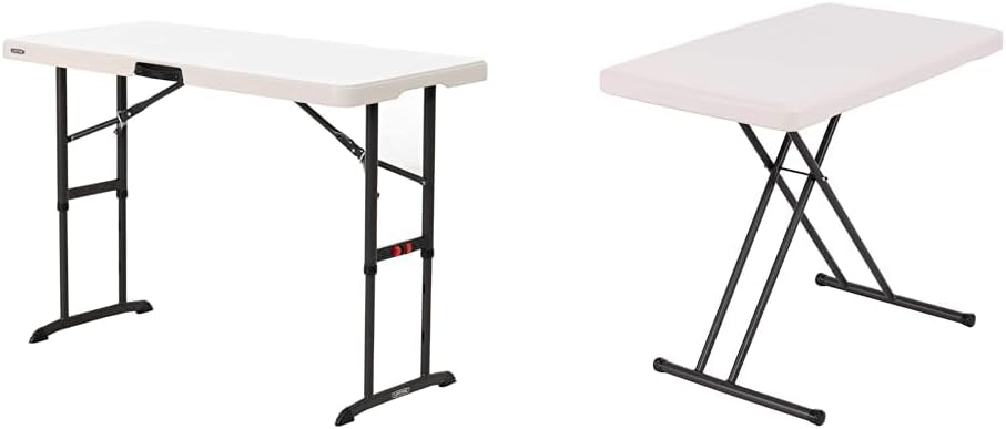 Lifetime 80387 4-Foot Commercial Folding Table and 30 Inch Adjustable Folding Laptop TV Tray, Almond