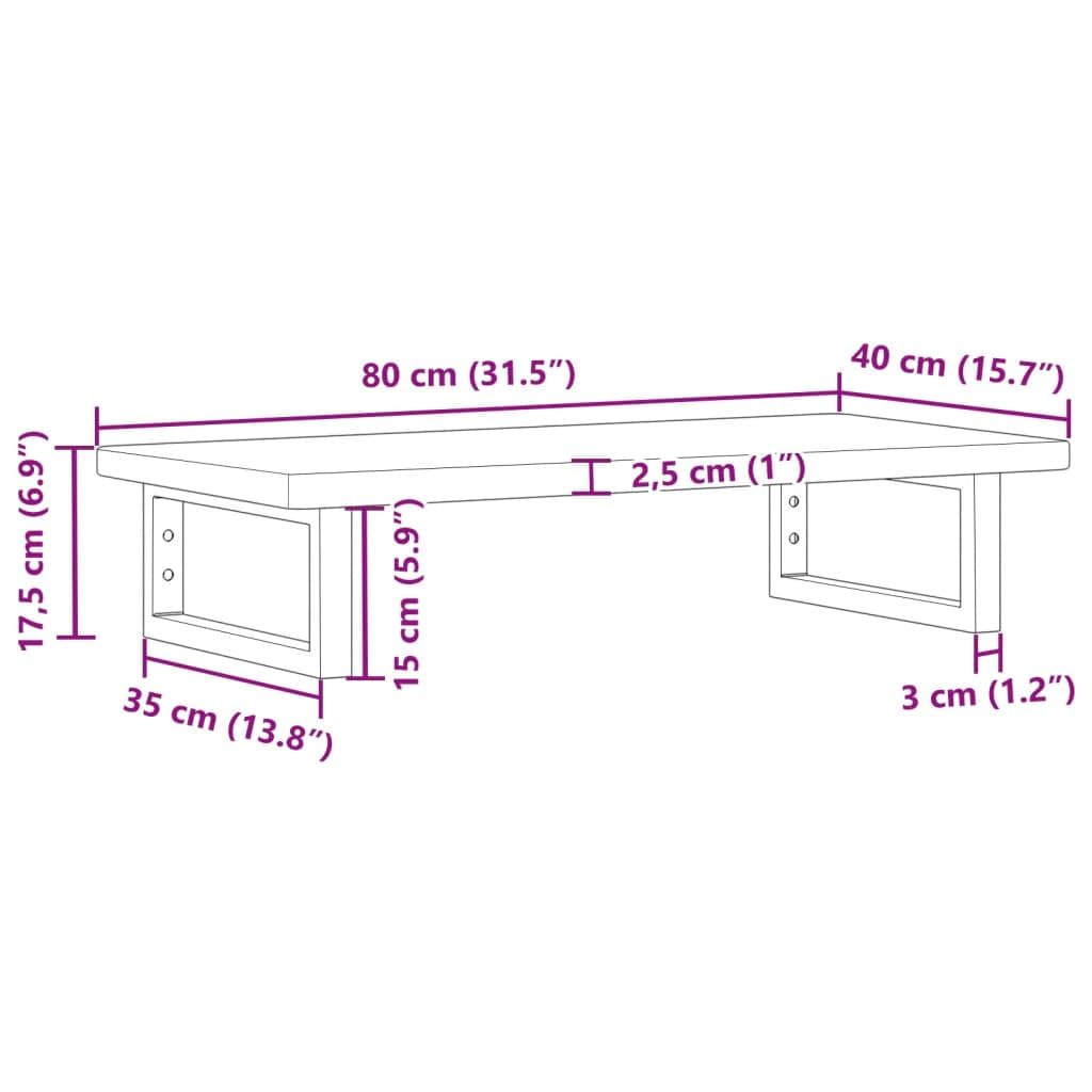 Piano per lavabo in legno di rovere massiccio con supporto in acciaio, 80 x 40 x 2,5 cm, salvaspazio, montaggio a parete, stabile, per WC degli ospiti