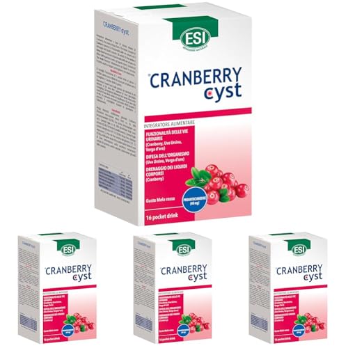 ESI - Cranberry Cyst, Integratore Alimentare con Uva Ursina, Utile per la Funzionalità delle Vie Urinarie e per la Difesa dell'Organismo, Senza Glutine e Vegano, 16 Pocket Drink (Confezione da 4)