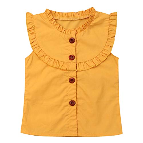 Baby Girls Summer Sleeveless Ruffle Buttons Tank Top Blouse Solid Color (3-4T, Yellow)