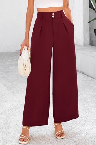 Image of CFLONGE Women Wide Leg Dress Pants High Waist Work Trousers Button Pleated Slacks Palazzo Pants Business Casual Outfits