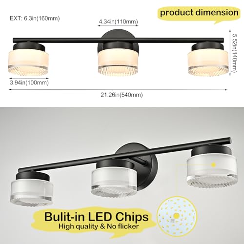 Image of DAYCENT 3-Light LED Bathroom Vanity Lights Black Wall Light Over Mirror