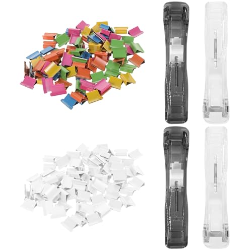 zerodeko dispenser clip a pressione portatile con cucitrice manuale a spinta, clip per fissare carta e ricariche metalliche colorate, set organizzazione documenti per ufficio, scuola e