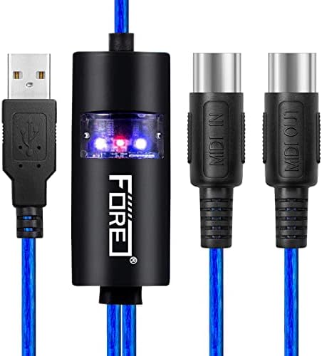 FORE MIDI to USB Interface MIDI Adapter with Input&Output Connecting with Keyboard/Synthesizer for Editing&Recording Track Work with Windows/Mac OS for Studio USB 2.0 Color Blue & Black – 6.5Ft