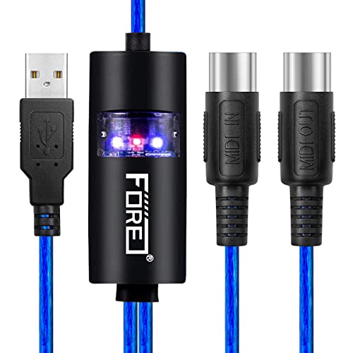FORE MIDI to USB Interface Compatible with USB Type-A MIDI Cable with Input&Output Work with MIDI...