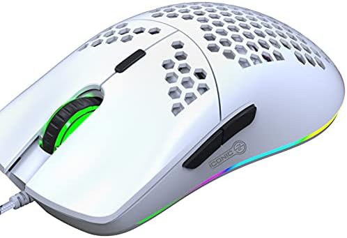 ICONIC-Professional PC Gear Honeycomb RGB Gaming Mouse – Ergonomic Design 8000 DPI Optical Sensor Gamer Mice for Laptop computer PC Mac -White