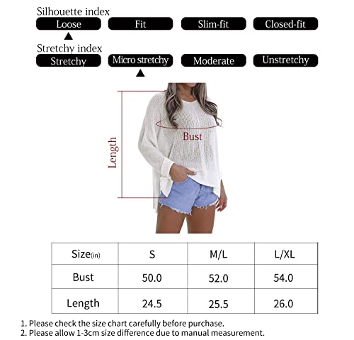 Light Sweaters For Women Summer V Neck Loose Crochet Knit Top Beach (Off White, L/Xl) #TOP2