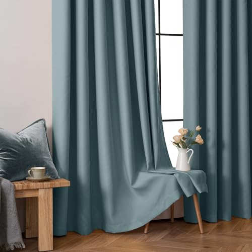 Image of MIULEE Greyish Blue Blackout Bedroom Curtains Drapes 84 Inch Long 52 inchx84 inch | Grommet Top, Room Darkening Window Drapes, Privacy Protection, Thermal Insulated, Heat Blocking, Light Blocking