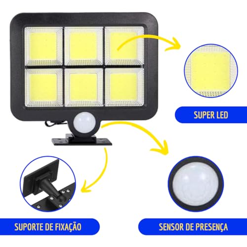 Luminária Energia Solar Com 3 Modos De Iluminação Refletor Externo Poste Rua Garagem Placa Solar + C