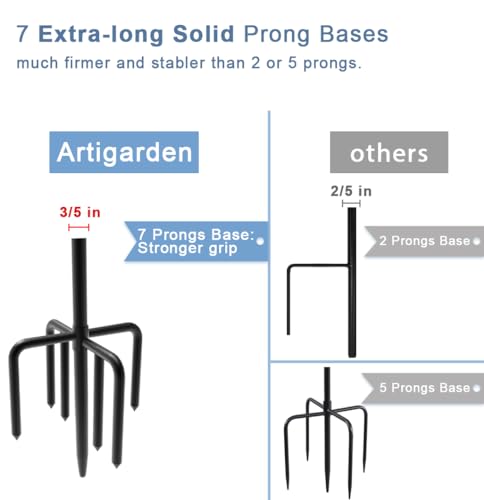Image of Artigarden 92 inch Outdoor Shepherd Hook with 7 Prong Base (2 Packs), Adjustable Heavy Duty Garden Hanging Stake for Bird Feeder Solar Light Plant Hanger Wedding Decor, Matte Black