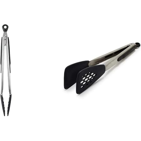 OXO Good Grips 12-Inch Tongs with Silicone Head & Good Grips Silicone Flexible Tongs Stainless,Black,