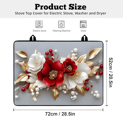 Image of Multi-Design Stove Cover for Glass /Electric Stoves - 3-in-1 Heat-Resistant Protector Mat, Non-Slip Drying Rack 28 inchx20 inch (3D Flowers)