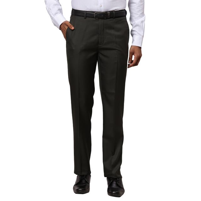 Image of Raymond Men's Mid Rise Contemporary Fit Poly Viscose Blend Solid Pattern Flat Front Formal Trouser