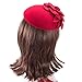 Flower Womens Dress Fascinator Wool Pillbox Hat Party Wedding A083 (Red)
