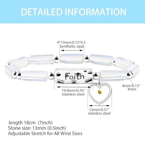 Image of Elastic Faith Bracelet for Women, Adjustable 7 inch Natural Stone Bracelet with Heart Mustard Seed Charm, Spiritual Christian Jewelry for Baptism, Graduation, Religious Celebration YA4856