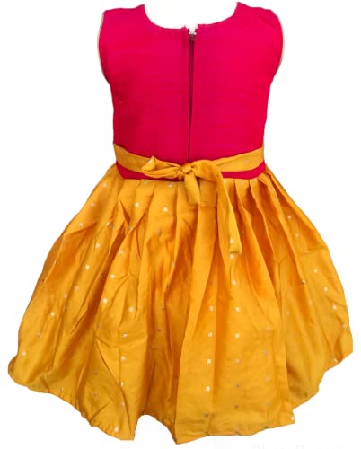 Aachall Girls Ethnic wear Silk Frock - Pattu - Yellow (2 Years - 3 Years)2