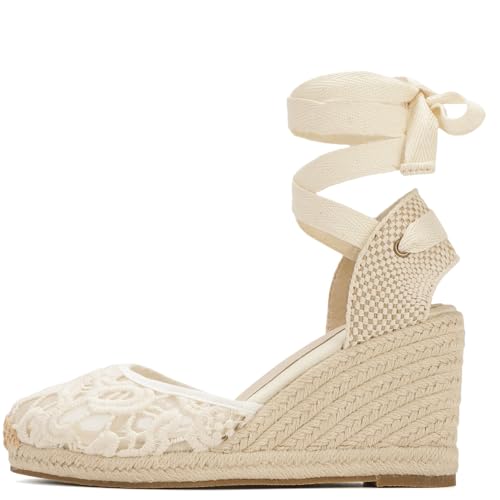 Image of Women's Espadrille Wedge Sandals Closed Toe Lace-Up Shoes