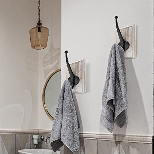 Lomuke Towel Hooks For Bathroom Wall Mounted, 2 Pack Farmhouse Rustic Wall Hooks For Hanging Coat Robe Hat Keys, Heavy Duty Wood Black Hooks For Entryway Kitchen Bedroom Decorative (Weathered White) #TOP4