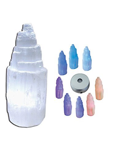 JIC Gem Selenite Natural Mini Lamps Small Skyscraper Gemstone Crystal Change Color Base Use Batteries, (1 Set of 4")