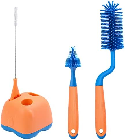 Baby Bottle Brushes for Cleaning, 4 in 1 Silicone Water Bottle Cleaner Brushes with Baby Bottle Brush, Teat Brush, Straw Cleaner, Water Storage Tray