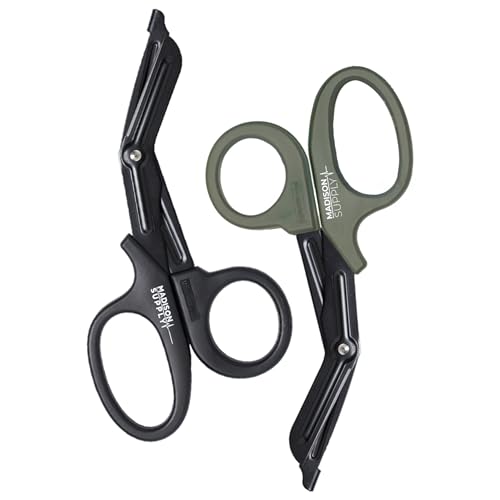 Image of Madison Supply Trauma Shears - 7.5 Inch Green Medical Shears with Quality Stainless Steel, Non-Stick Fluoride-Coated Blades, High-Impact Handles - 2 Pack EMT Nurse Scissors (Black /Green)