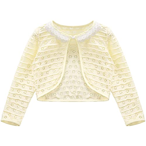 Little Girls Cotton Long Sleeve Hollow Shrug Cardigan Kids Casual Button Closure Dress Cover Up for Summer3
