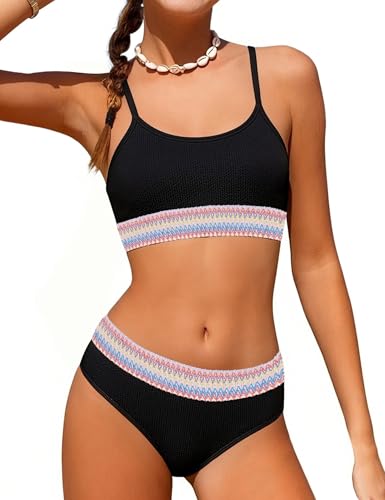 Image of Weixinbuy Girls Swimsuit Color Block Bathing Suit Adjustable Strap Two Pieces Bikini Swimsuits Beach Swimwear for Girls 9-16Y