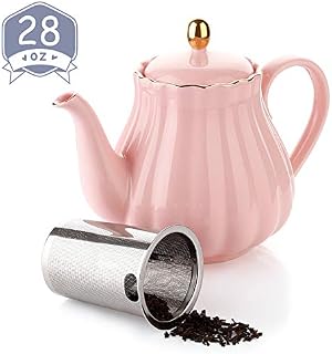 Amazingware Royal Teapot, Porcelain Tea Pot with Stainless Steel Infuser, with a Filter