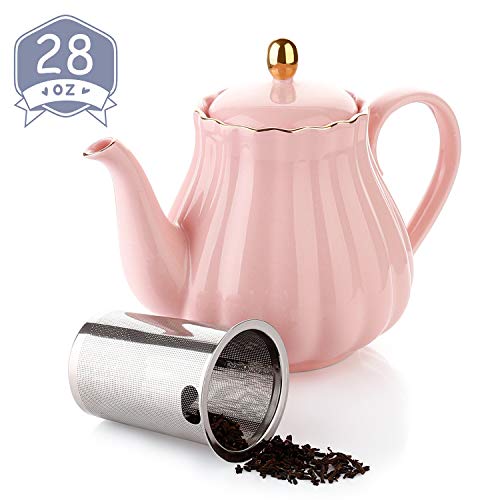 Amazingware Royal Teapot, Porcelain Tea Pot with Stainless Steel Infuser, with a Filter