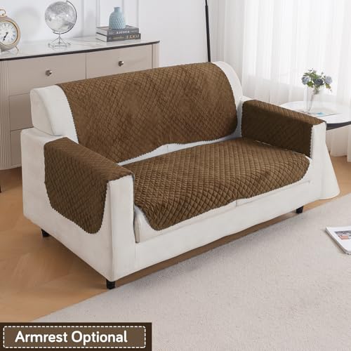 Image of HOKIPO Quilted Sofa Cover 2 Seater for Seat & Back, Washable Kids & Pet Friendly Sofa Cover, 'Quilt Classic' Light Coffee (IN-926-LCF*2)