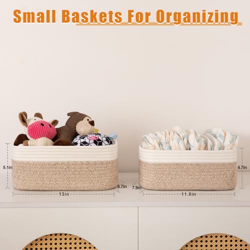 OIAHOMY 4 Pack Storage Baskets for Organizing, Small Bins for Shelves, Cute Decorative Storage Bins, Organizer Baskets for Gifts Empty, 11.8\'\'Lx7.8\'\'Wx4.7\'\'H, Brown/White - Thumbnail 3