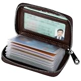 YAWYO Tarjetero de Cuero para Hombres y Mujeres, Cartera pequeña Unisex con Fundas de plástico, Guarda hasta 22 Tarjetas de crédito, identificación, bancarias, de Empresa (Marrón)