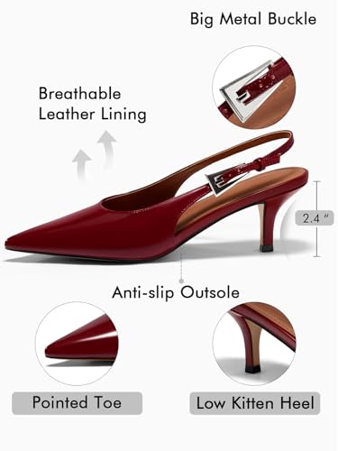 Image of Coutgo Womens Slingback Heels Kitten Low Heel Dress Shoes Closed Pointed Toe Buckle Pumps Work Wedding Shoes