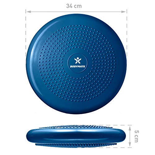 BODYMATE Ballsitzkissen inkl. Pumpe BLAU 34cm Durchmesser - Balance-Kissen, Luftkissen, Balance Pad, Noppenkissen - Core -, Fitness-, Reha-, Koordinations- und Rückentraining – Bild 6