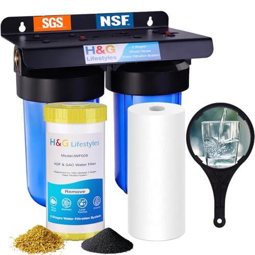 H&amp;G Lifestyles 2-Stage Whole House Water Filtration System 50,000 Gallons | GAC KDF 58 Filter and PP Cotton Filter, Chlorine Odor Heavy Metal Lead Sediment Removal, Drinking Water Purification System